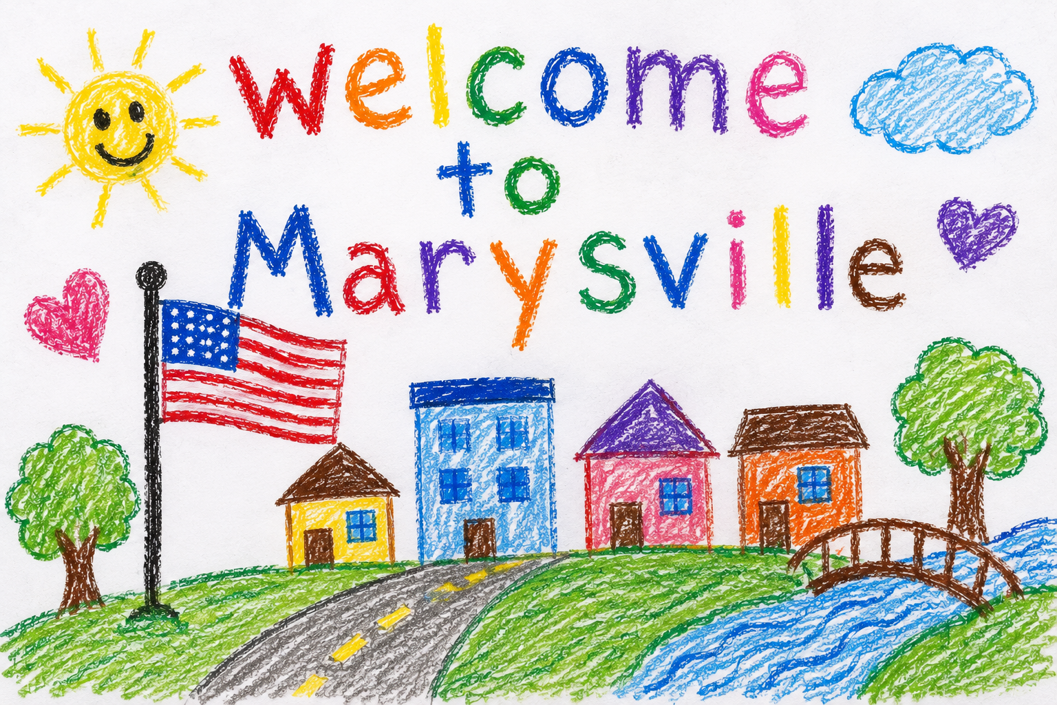 Sample child artwork showing Welcome to Marysville
